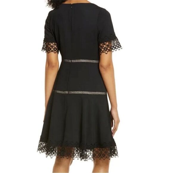 Shani Black Embroidered Lace Fit and Flare Crepe Cocktail Dress| Size 6 - Picture 2 of 10